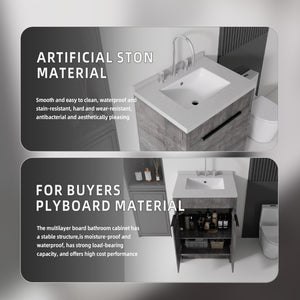English Elm 24 Inch Freestanding Bathroom Vanity Plywood Cabinet Cultured Marble Sink Top Grey Granite White B2775S00169