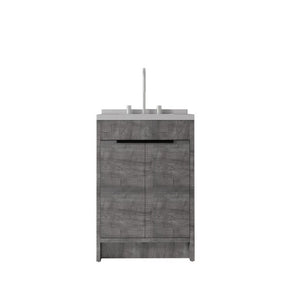 English Elm 24 Inch Freestanding Bathroom Vanity Plywood Cabinet Cultured Marble Sink Top Grey Granite White B2775S00169