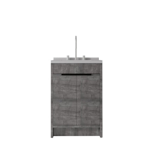 English Elm 24 Inch Freestanding Bathroom Vanity Plywood Cabinet Cultured Marble Sink Top Grey Granite White B2775S00169