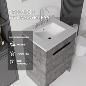 English Elm 24 Inch Freestanding Bathroom Vanity Plywood Cabinet Cultured Marble Sink Top Grey Granite White B2775S00169
