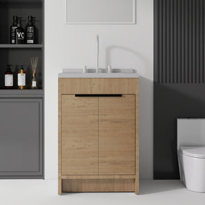 English Elm 24 Inch Freestanding Bathroom Vanity Plywood Cabinet Cultured Marble Sink Top Oak Granite White B2775S00170