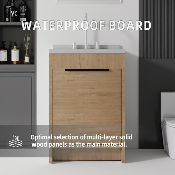 English Elm 24 Inch Freestanding Bathroom Vanity Plywood Cabinet Cultured Marble Sink Top Oak Granite White B2775S00170