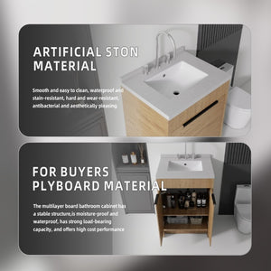 English Elm 24 Inch Freestanding Bathroom Vanity Plywood Cabinet Cultured Marble Sink Top Oak Granite White B2775S00170