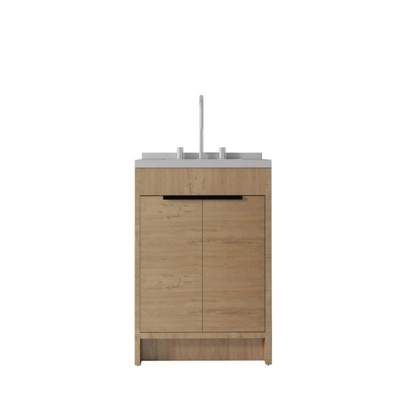 English Elm 24 Inch Freestanding Bathroom Vanity Plywood Cabinet Cultured Marble Sink Top Oak Granite White B2775S00170