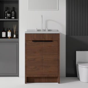 English Elm 24 Inch Freestanding Bathroom Vanity Plywood Cabinet Cultured Marble Sink Top Brown Granite White B2775S00171
