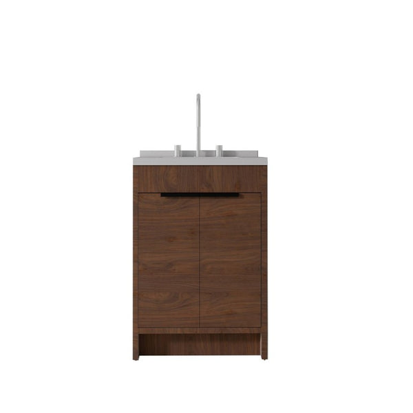 English Elm 24 Inch Freestanding Bathroom Vanity Plywood Cabinet Cultured Marble Sink Top Brown Granite White B2775S00171