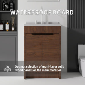 English Elm 24 Inch Freestanding Bathroom Vanity Plywood Cabinet Cultured Marble Sink Top Brown Granite White B2775S00171