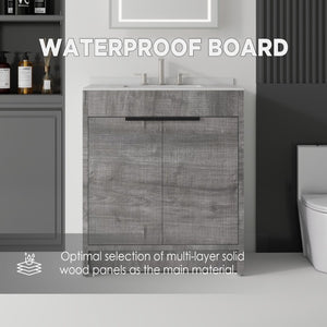 English Elm 30 Inch Freestanding Bathroom Vanity Plywood Cabinet Soft Close Cultured Marble Top Grey Granite White B2775S00175
