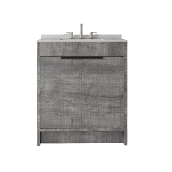 English Elm 30 Inch Freestanding Bathroom Vanity Plywood Cabinet Soft Close Cultured Marble Top Grey Granite White B2775S00175