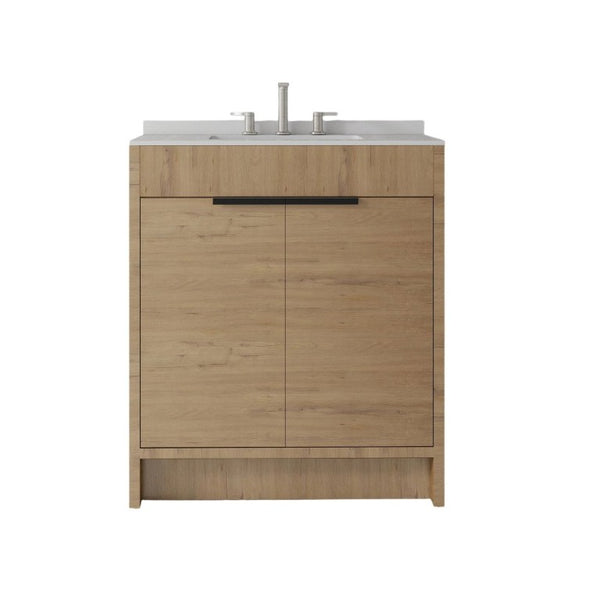 English Elm 30 Inch Freestanding Bathroom Vanity Plywood Cabinet Soft Close Cultured Marble Top Oak Granite White B2775S00176