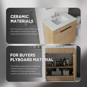 English Elm 30 Inch Freestanding Bathroom Vanity Plywood Cabinet Soft Close Cultured Marble Top Oak Granite White B2775S00176