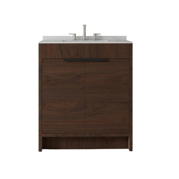 English Elm 30 Inch Freestanding Bathroom Vanity Plywood Cabinet Soft Close Cultured Marble Top Brown Granite White B2775S00177