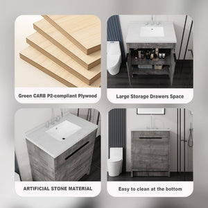 English Elm 30 Inch Bathroom Vanity with Cultured Marble Top Undermount Sink and Soft Close Door Grey Carrara White B2775S00178