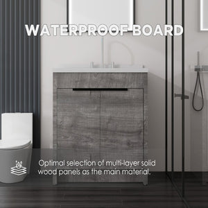 English Elm 30 Inch Bathroom Vanity with Cultured Marble Top Undermount Sink and Soft Close Door Grey Carrara White B2775S00178