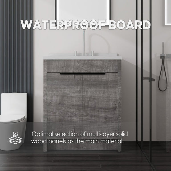 English Elm 30 Inch Bathroom Vanity with Cultured Marble Top Undermount Sink and Soft Close Door Grey Carrara White B2775S00178