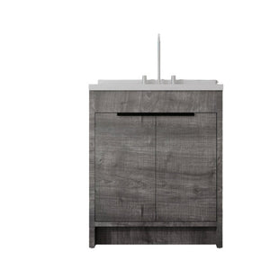 English Elm 30 Inch Bathroom Vanity with Cultured Marble Top Undermount Sink and Soft Close Door Grey Carrara White B2775S00178