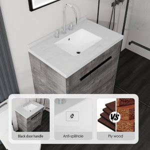English Elm 30 Inch Bathroom Vanity with Cultured Marble Top Undermount Sink and Soft Close Door Grey Carrara White B2775S00178