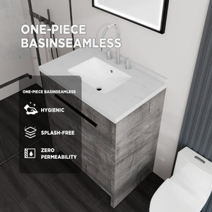 English Elm 30 Inch Bathroom Vanity with Cultured Marble Top Undermount Sink and Soft Close Door Grey Carrara White B2775S00178