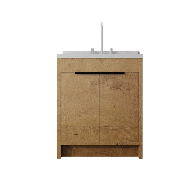 English Elm 30 Inch Bathroom Vanity with Cultured Marble Top Undermount Sink and Soft Close Door Oak Carrara White B2775S00179