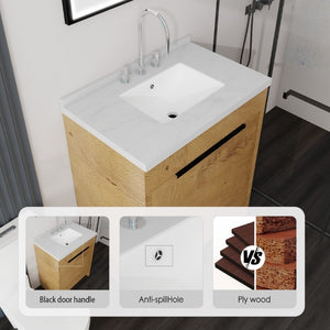English Elm 30 Inch Bathroom Vanity with Cultured Marble Top Undermount Sink and Soft Close Door Oak Carrara White B2775S00179