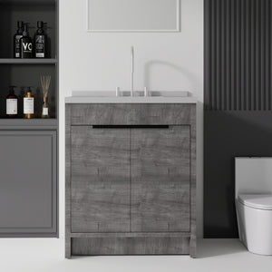 English Elm 30 Inch Bathroom Vanity with Cultured Marble Top Undermount Sink and Soft Close Door Grey Granite White B2775S00181