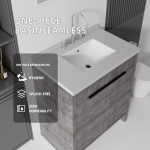 English Elm 30 Inch Bathroom Vanity with Cultured Marble Top Undermount Sink and Soft Close Door Grey Granite White B2775S00181
