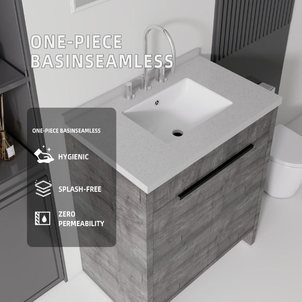 English Elm 30 Inch Bathroom Vanity with Cultured Marble Top Undermount Sink and Soft Close Door Grey Granite White B2775S00181