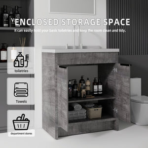 English Elm 30 Inch Bathroom Vanity with Cultured Marble Top Undermount Sink and Soft Close Door Grey Granite White B2775S00181