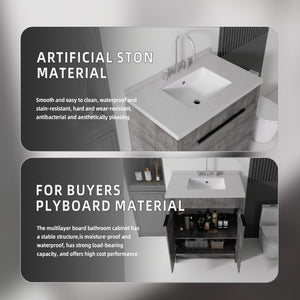 English Elm 30 Inch Bathroom Vanity with Cultured Marble Top Undermount Sink and Soft Close Door Grey Granite White B2775S00181