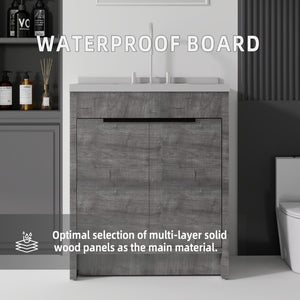 English Elm 30 Inch Bathroom Vanity with Cultured Marble Top Undermount Sink and Soft Close Door Grey Granite White B2775S00181