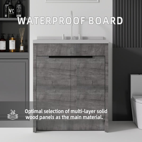 English Elm 30 Inch Bathroom Vanity with Cultured Marble Top Undermount Sink and Soft Close Door Grey Granite White B2775S00181