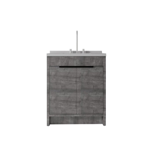 English Elm 30 Inch Bathroom Vanity with Cultured Marble Top Undermount Sink and Soft Close Door Grey Granite White B2775S00181