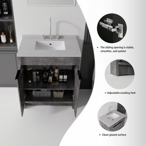English Elm 30 Inch Bathroom Vanity with Cultured Marble Top Undermount Sink and Soft Close Door Grey Granite White B2775S00181