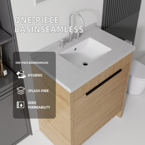 English Elm 30 Inch Bathroom Vanity with Cultured Marble Top Undermount Sink and Soft Close Door Oak Granite White B2775S00182