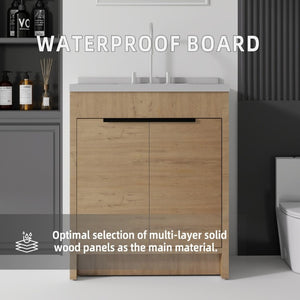 English Elm 30 Inch Bathroom Vanity with Cultured Marble Top Undermount Sink and Soft Close Door Oak Granite White B2775S00182