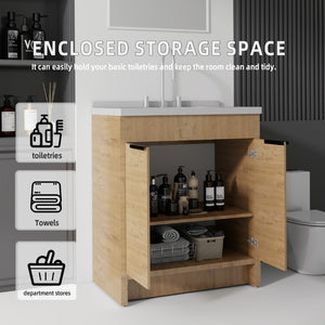 English Elm 30 Inch Bathroom Vanity with Cultured Marble Top Undermount Sink and Soft Close Door Oak Granite White B2775S00182