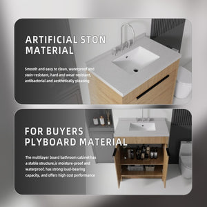 English Elm 30 Inch Bathroom Vanity with Cultured Marble Top Undermount Sink and Soft Close Door Oak Granite White B2775S00182