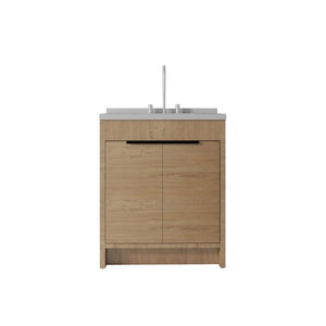 English Elm 30 Inch Bathroom Vanity with Cultured Marble Top Undermount Sink and Soft Close Door Oak Granite White B2775S00182