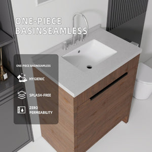 English Elm 30 Inch Bathroom Vanity with Cultured Marble Top Undermount Sink and Soft Close Door Brown Granite White B2775S00183