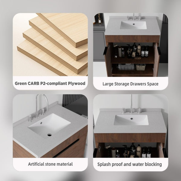 English Elm 30 Inch Bathroom Vanity with Cultured Marble Top Undermount Sink and Soft Close Door Brown Granite White B2775S00183