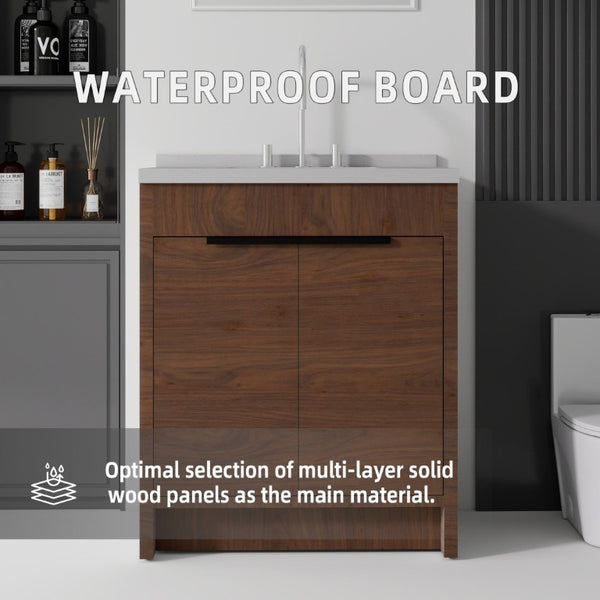 English Elm 30 Inch Bathroom Vanity with Cultured Marble Top Undermount Sink and Soft Close Door Brown Granite White B2775S00183