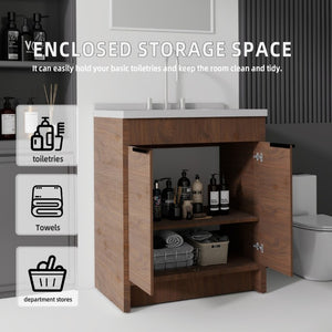 English Elm 30 Inch Bathroom Vanity with Cultured Marble Top Undermount Sink and Soft Close Door Brown Granite White B2775S00183