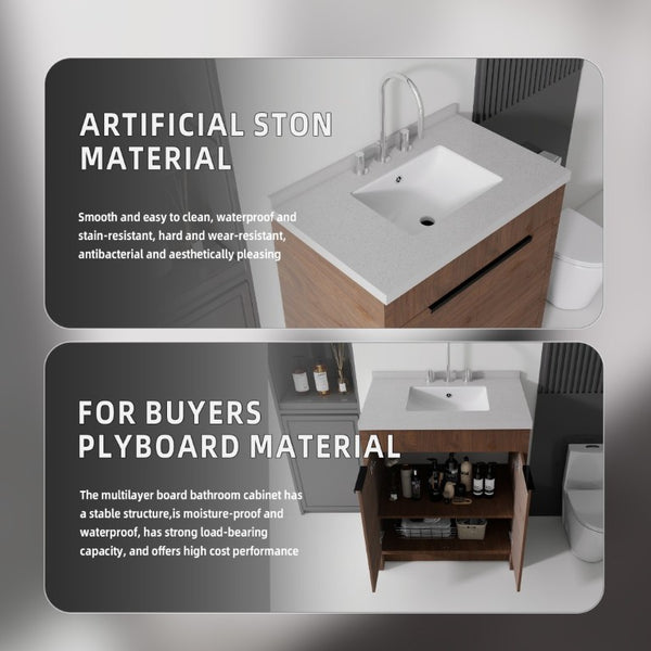 English Elm 30 Inch Bathroom Vanity with Cultured Marble Top Undermount Sink and Soft Close Door Brown Granite White B2775S00183