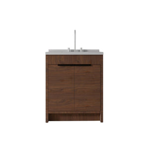 English Elm 30 Inch Bathroom Vanity with Cultured Marble Top Undermount Sink and Soft Close Door Brown Granite White B2775S00183