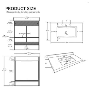 English Elm 30 Inch Bathroom Vanity with Cultured Marble Top Undermount Sink and Soft Close Door Brown Granite White B2775S00183