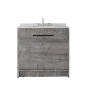 English Elm 36 Inch Freestanding Bathroom Vanity with Cultured Marble Top Soft Close Plywood Build Grey Carrara White B2775S00184