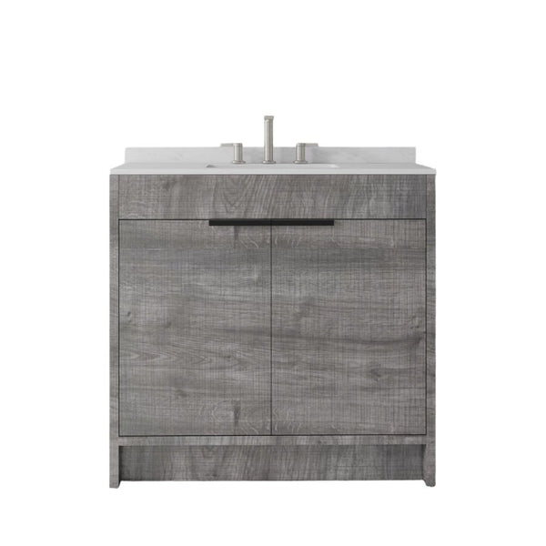 English Elm 36 Inch Freestanding Bathroom Vanity with Cultured Marble Top Soft Close Plywood Build Grey Carrara White B2775S00184