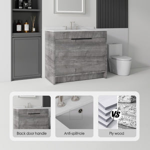 English Elm 36 Inch Freestanding Bathroom Vanity with Cultured Marble Top Soft Close Plywood Build Grey Carrara White B2775S00184