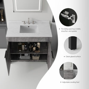English Elm 36 Inch Freestanding Bathroom Vanity with Cultured Marble Top Soft Close Plywood Build Grey Carrara White B2775S00184