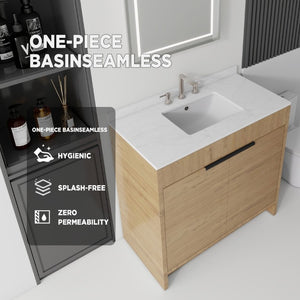 English Elm 36 Inch Freestanding Bathroom Vanity with Cultured Marble Top Soft Close Plywood Build Oak Carrara White B2775S00185